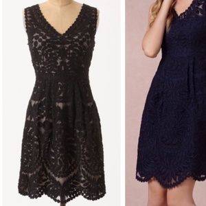Anthropologie Barashi Embroidered black Dress Veiled Alder Lace removable Lining